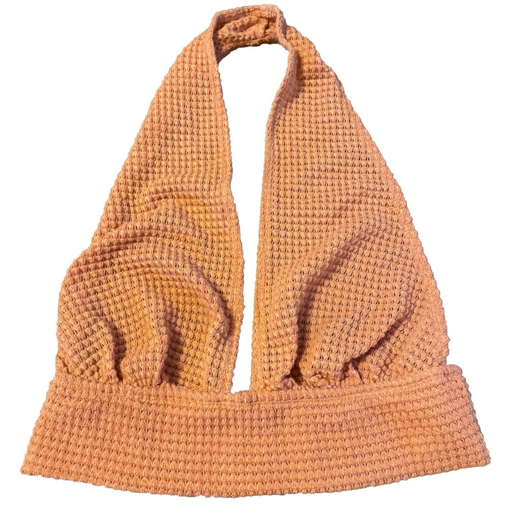 SHEIN Womens Size Small Sleeveless Light Orange Crop Cropped Halter Top Shirt
